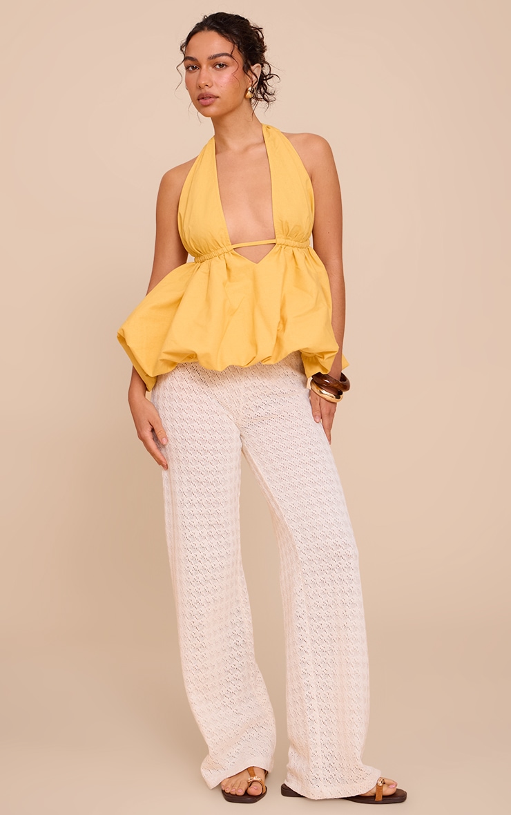 Yellow Woven Plunge Halter Neck Puffball Top image 3