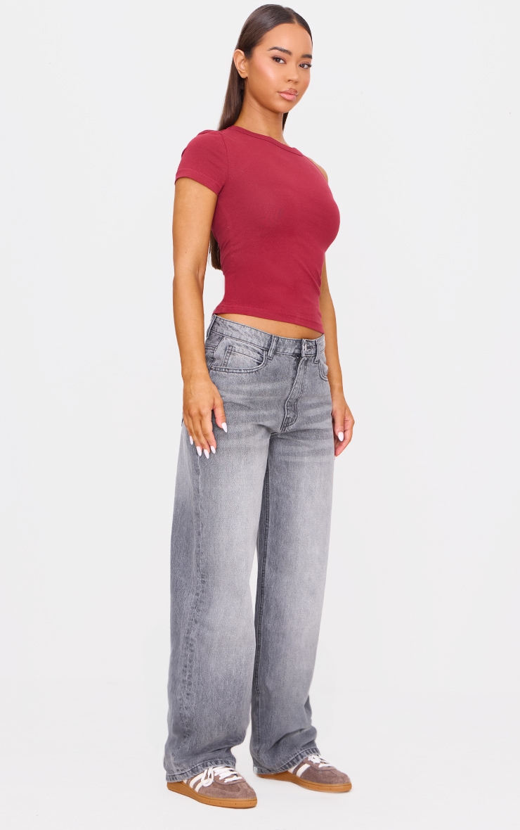  Burgundy One Sleeve Twist Detail Long Top image 3