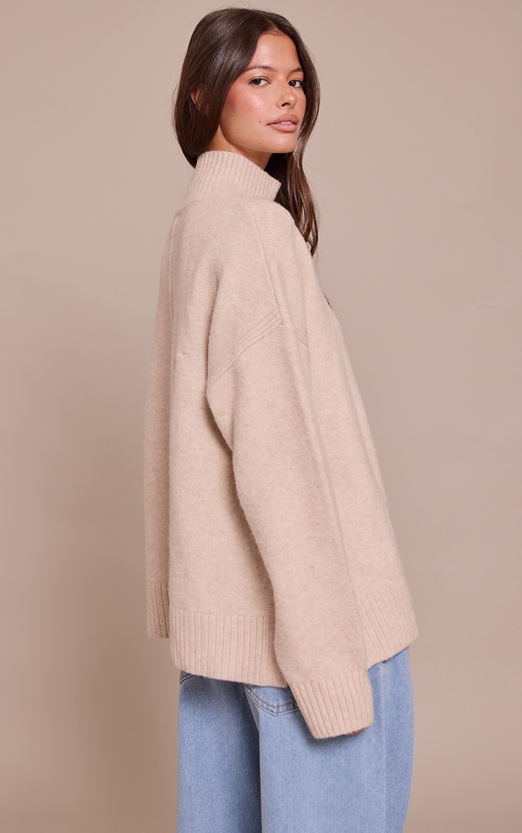 Oatmeal Oversized Polo Neck Knitted Sweater image 2