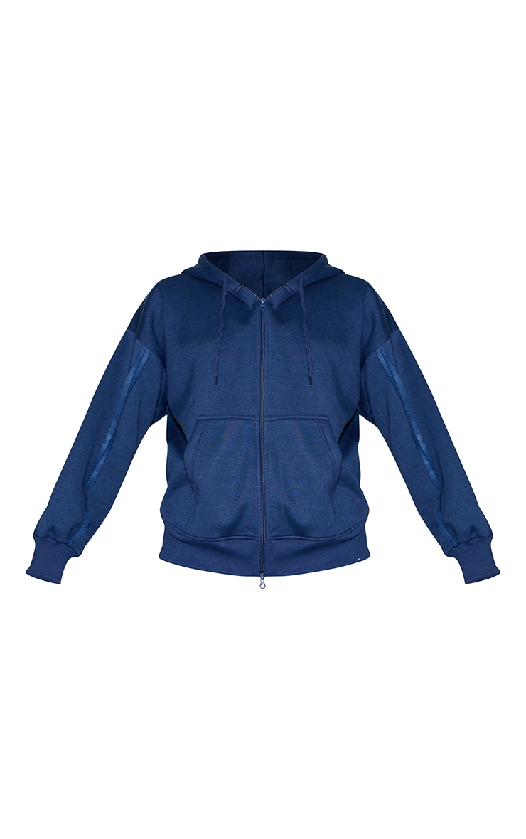 Navy Oversized Zip Through Seam Detail Hoodie image 5