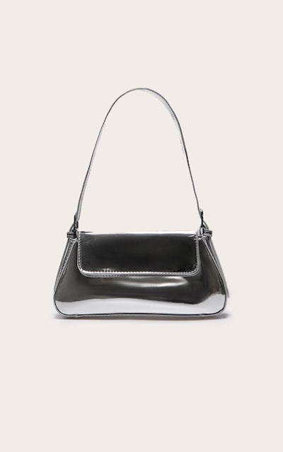 Silver Metallic Trapeze Shoulder Bag
