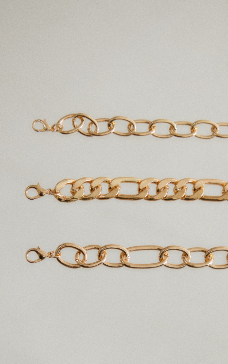  Gold Long Link Assorted Chain 3 Layer Bracelet image 2