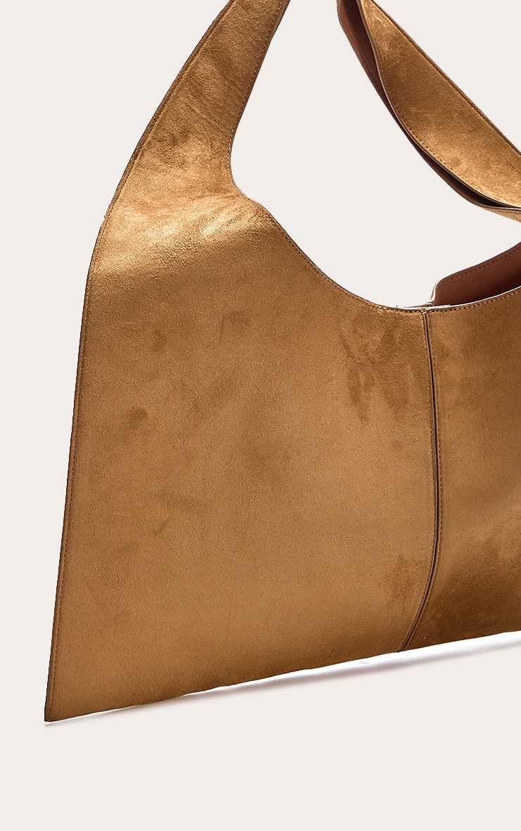 Tan Faux Suede Circle Handle Shoulder Bag image 3