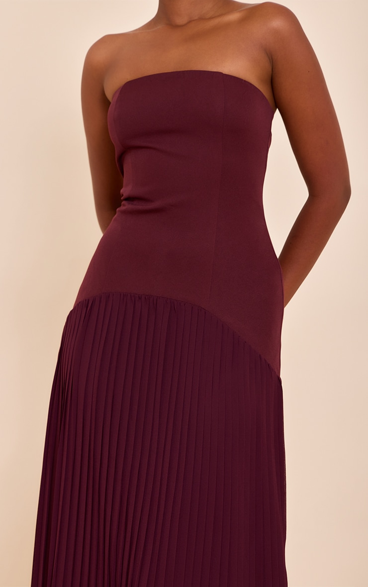 Plum Woven Bandeau Pleated Hem Detail Maxi Dress image 4
