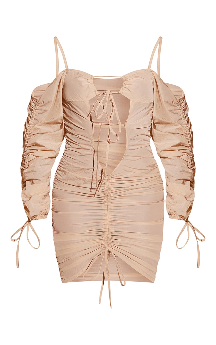 Stone Cut Out Ruched Cold Shoulder Shell Bodycon Dress image 5