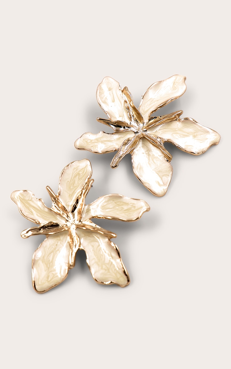 Boucles d'oreilles XXL plaquées émaille perle en forme de fleurs image 2