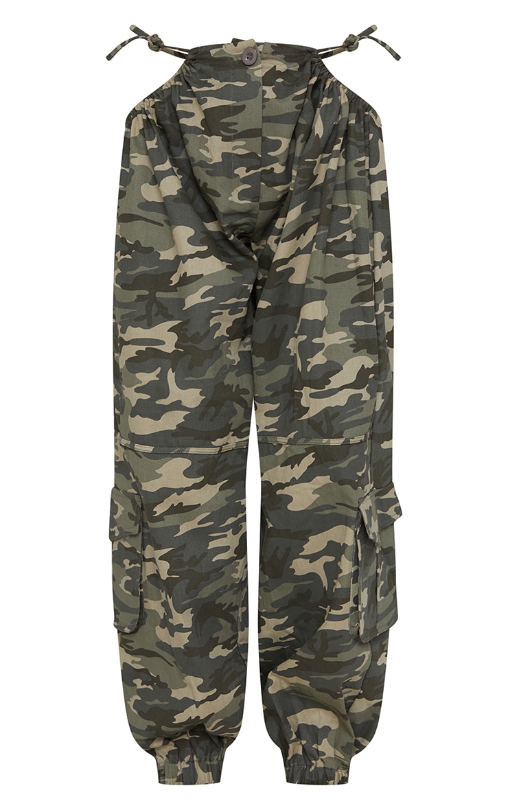 Grey Camo Print Woven Cut Out Cargo Joggers image 5