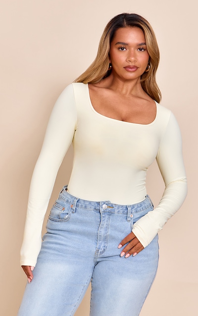 Shape Body manches longues en Sculpt crème au beurre à soutien-gorge intégré et col carré