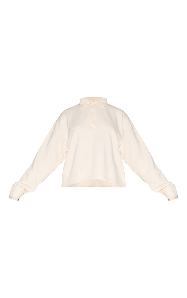 Petite Cream Loopback Oversized Polo Detail Sweatshirt image 5