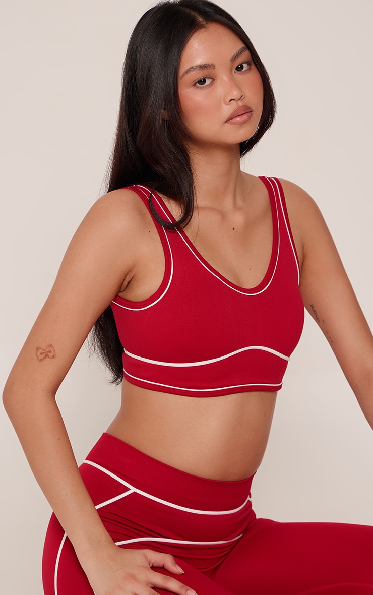 Red Seamless Contrast Detail Sports Bra