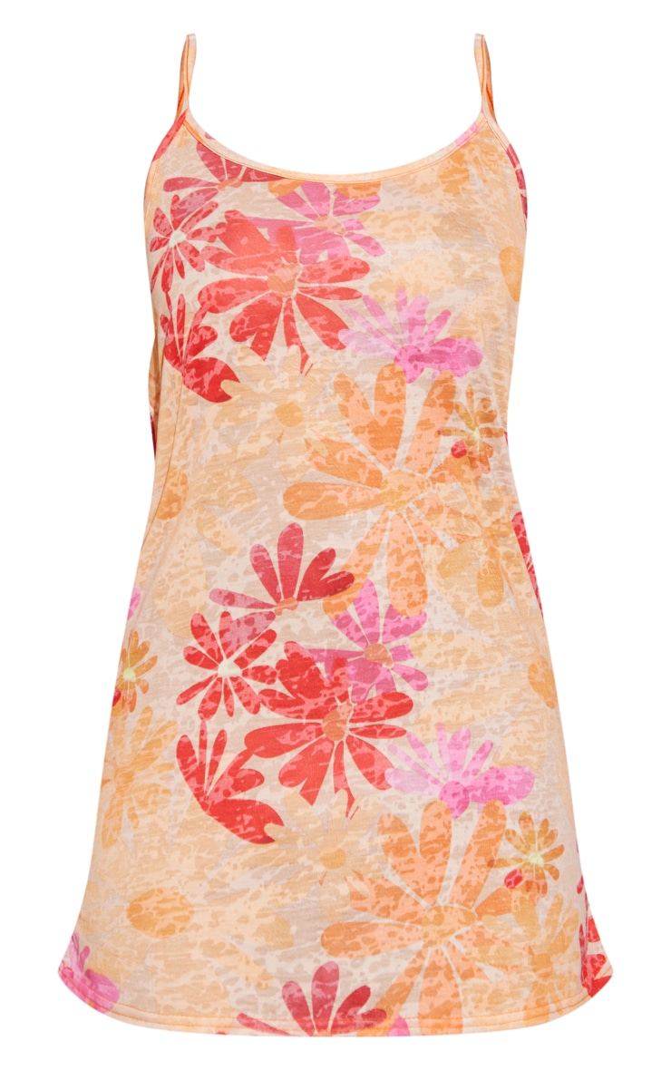 Petite Orange Floral Print Strappy Swing Dress image 5