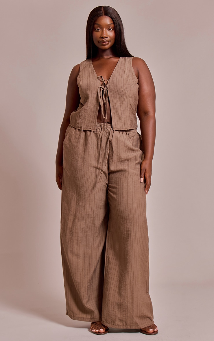 Plus Brown Pinstriped Tie Front Top image 3