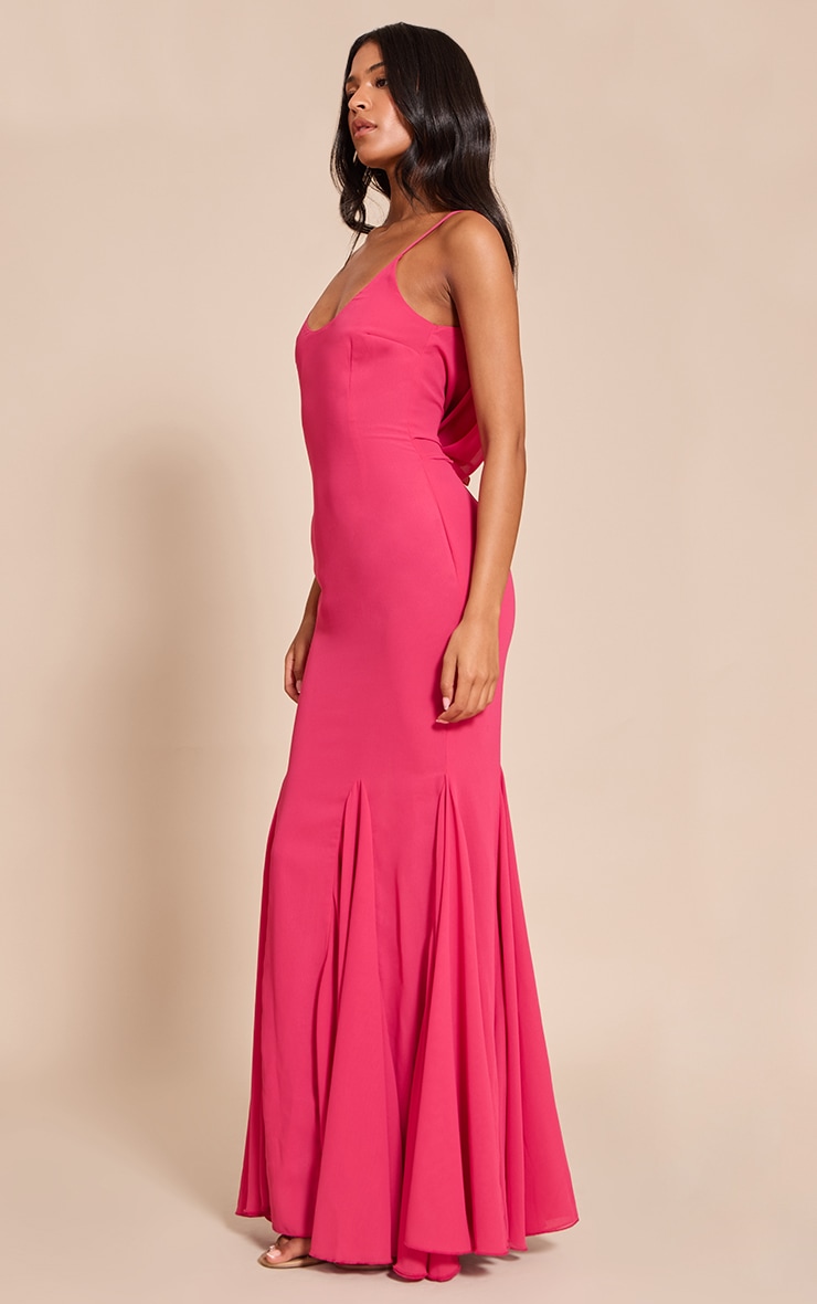 Tall Fuschia Chiffon Scoop Neck Cowl Back Sleeveless Maxi Dress image 3