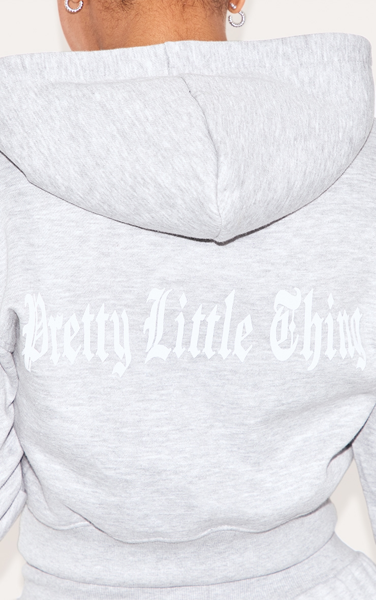 PRETTYLITTLETHING Shape Grey Marl Printed Back Cinched Waist Cropped Hoodie image 4