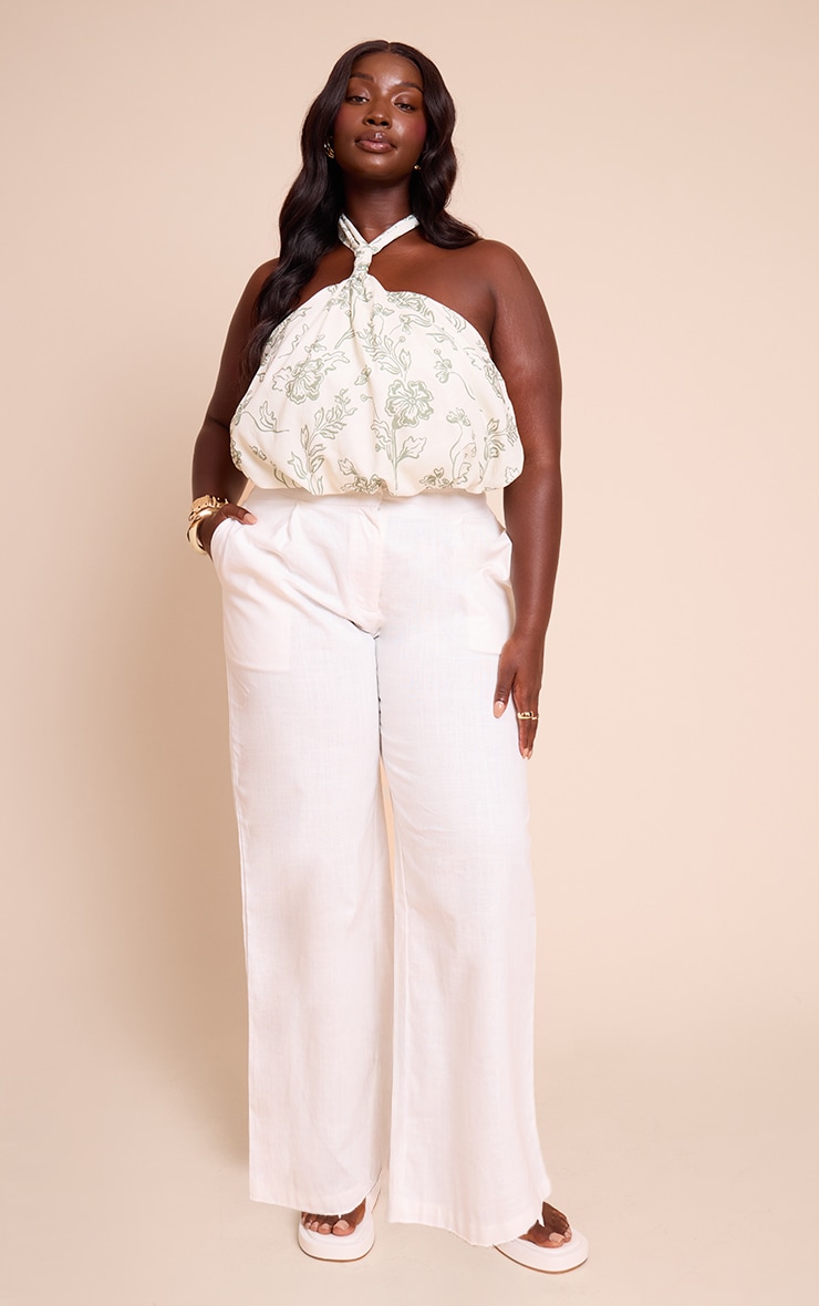 Plus Green Floral Halterneck Puffball Top image 3