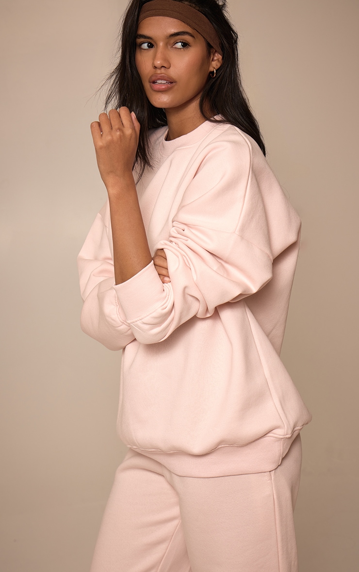 Baby Pink Oversized Sweat Tracksuit Set image 3