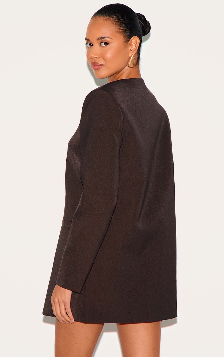 Deep Chocolate Woven Oversized Crew Neck Blazer Dress image 2