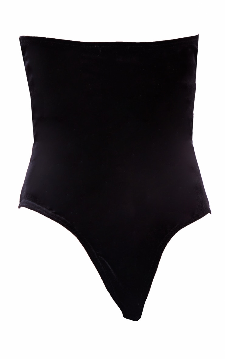 Tall Black Velour Bodysuit With Diamante Detailing PrettyLittleThing