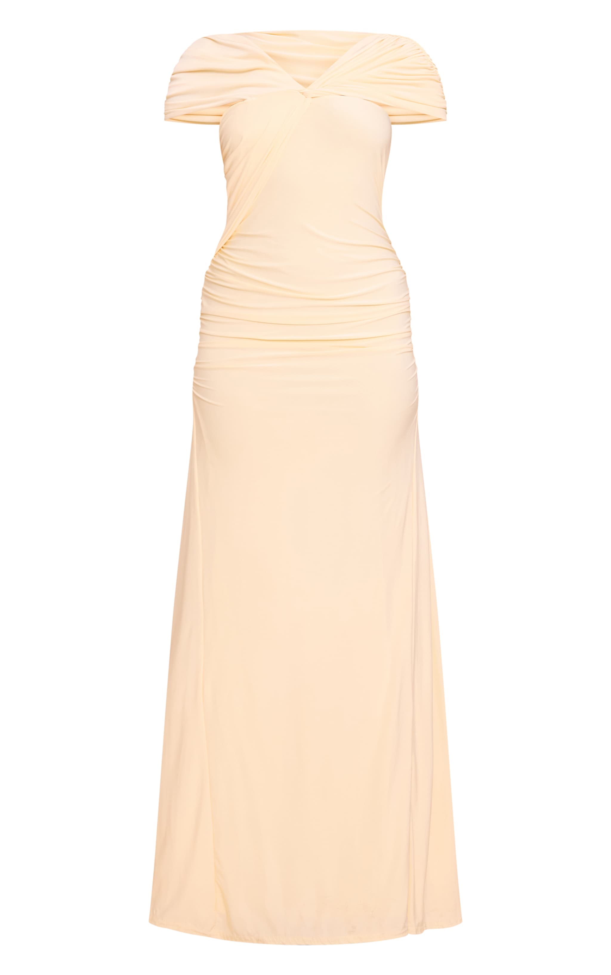 Lemon Double Layer Slinky Asymmetric Ruched Maxi Dress image 5