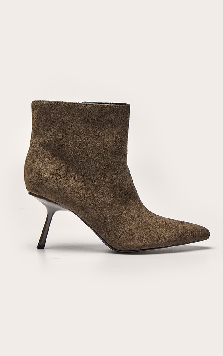 Olive Faux Suede Point Toe Stiletto Ankle Boots image 2
