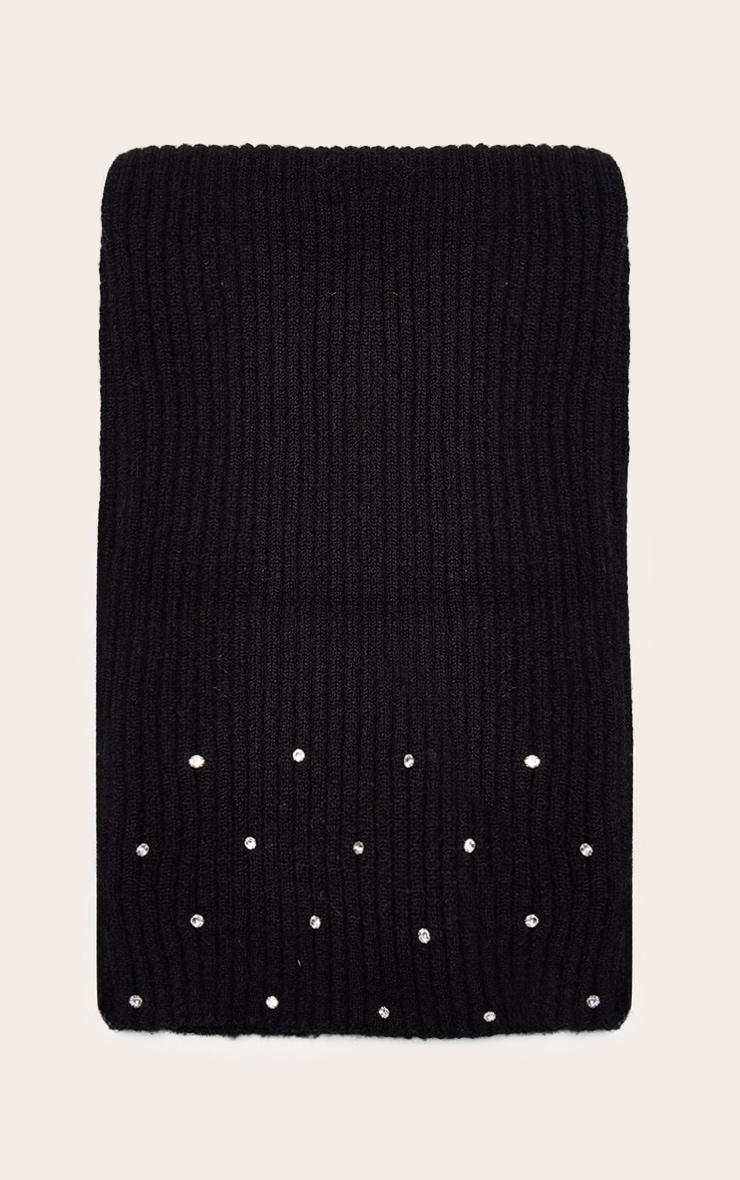 Black Ribbed Diamante Hat and Scarf Gift Set image 4