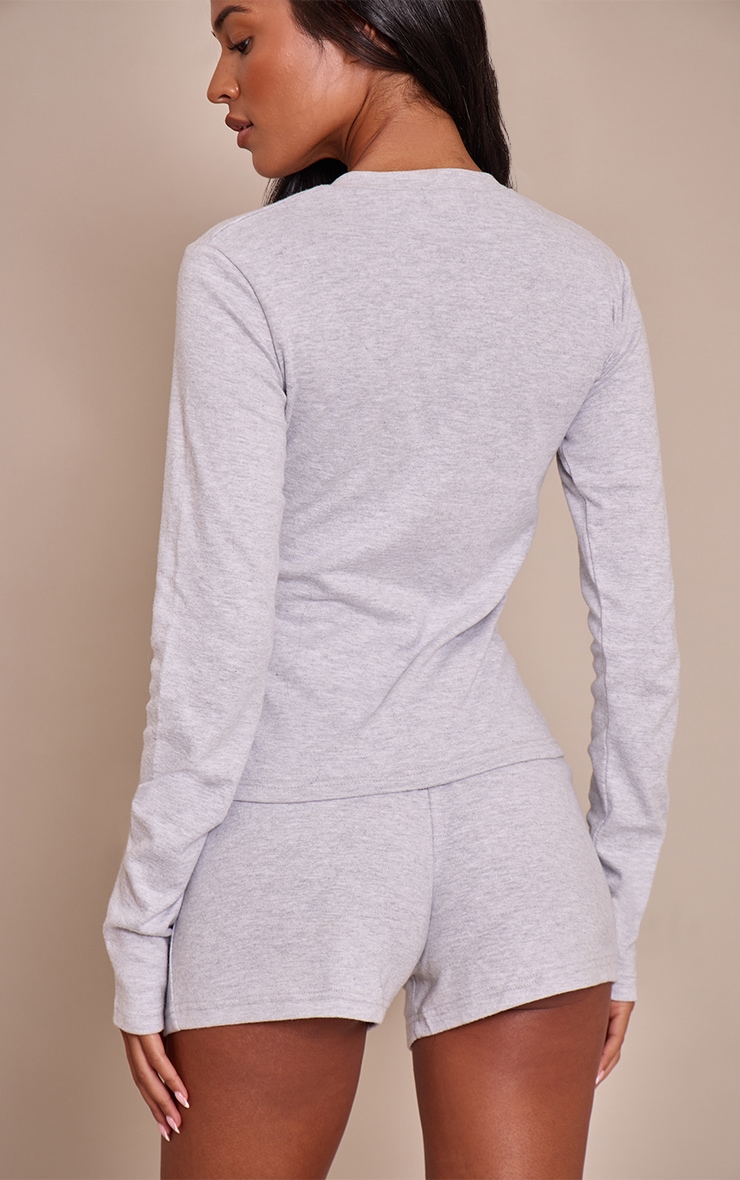 Tall Ash Grey Button Detail Soft Touch Shorts image 3