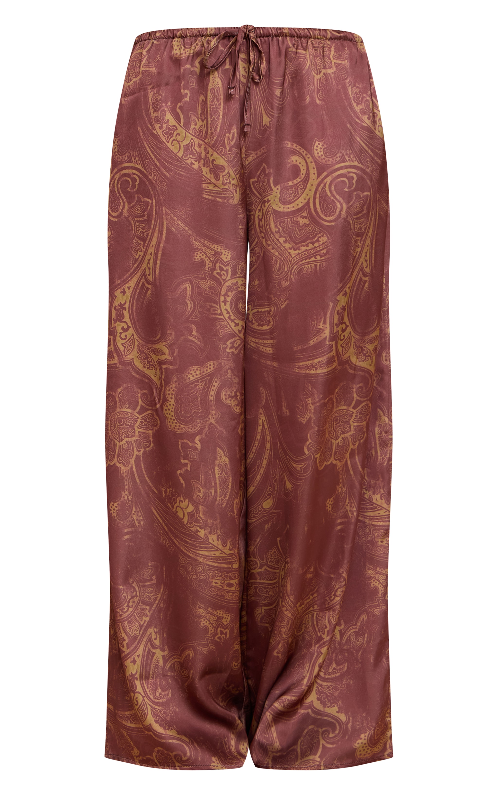 Brown Paisley Printed Satin Wide Leg Pants image 5