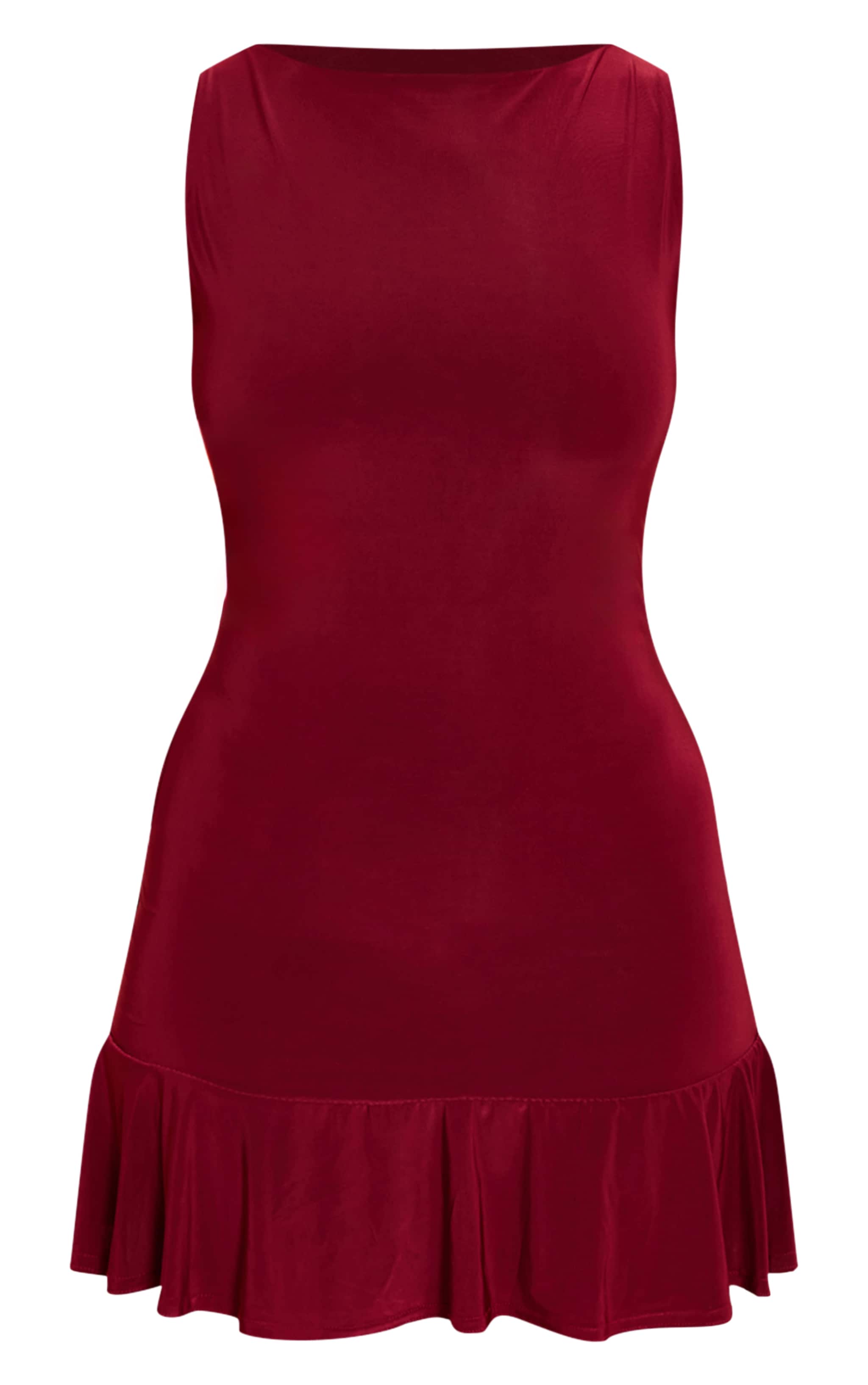 Shape Burgundy Slinky Frill Detail Sleeveless Mini Dress image 5