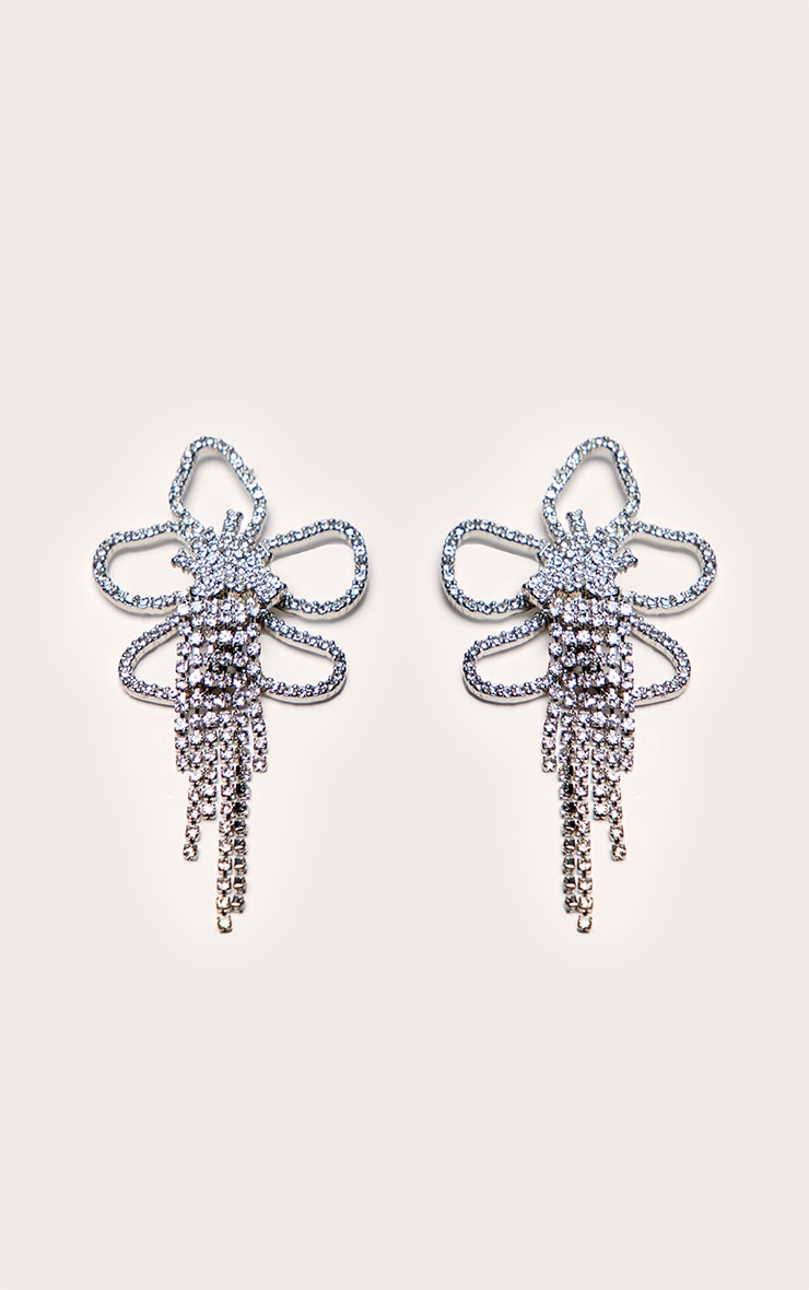 Silver Diamante Flower Waterfall Earrings image 2