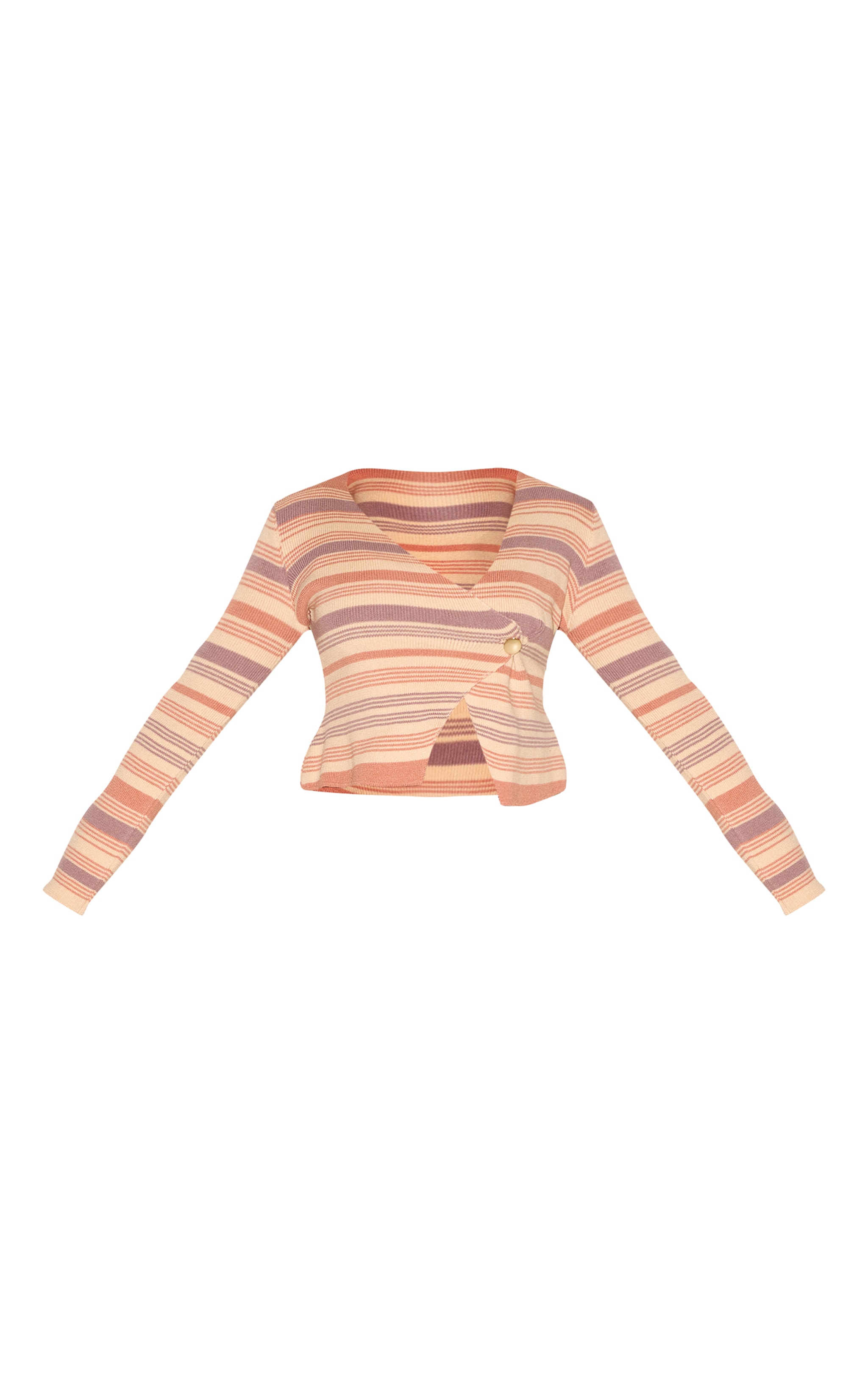 Shape Peach Knitted Striped Wrap Over Gold Button Cardigan image 5
