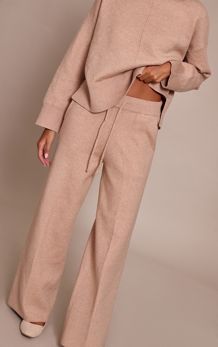 Pantalon large en maille tricot avoine à cordons ajustables image 2