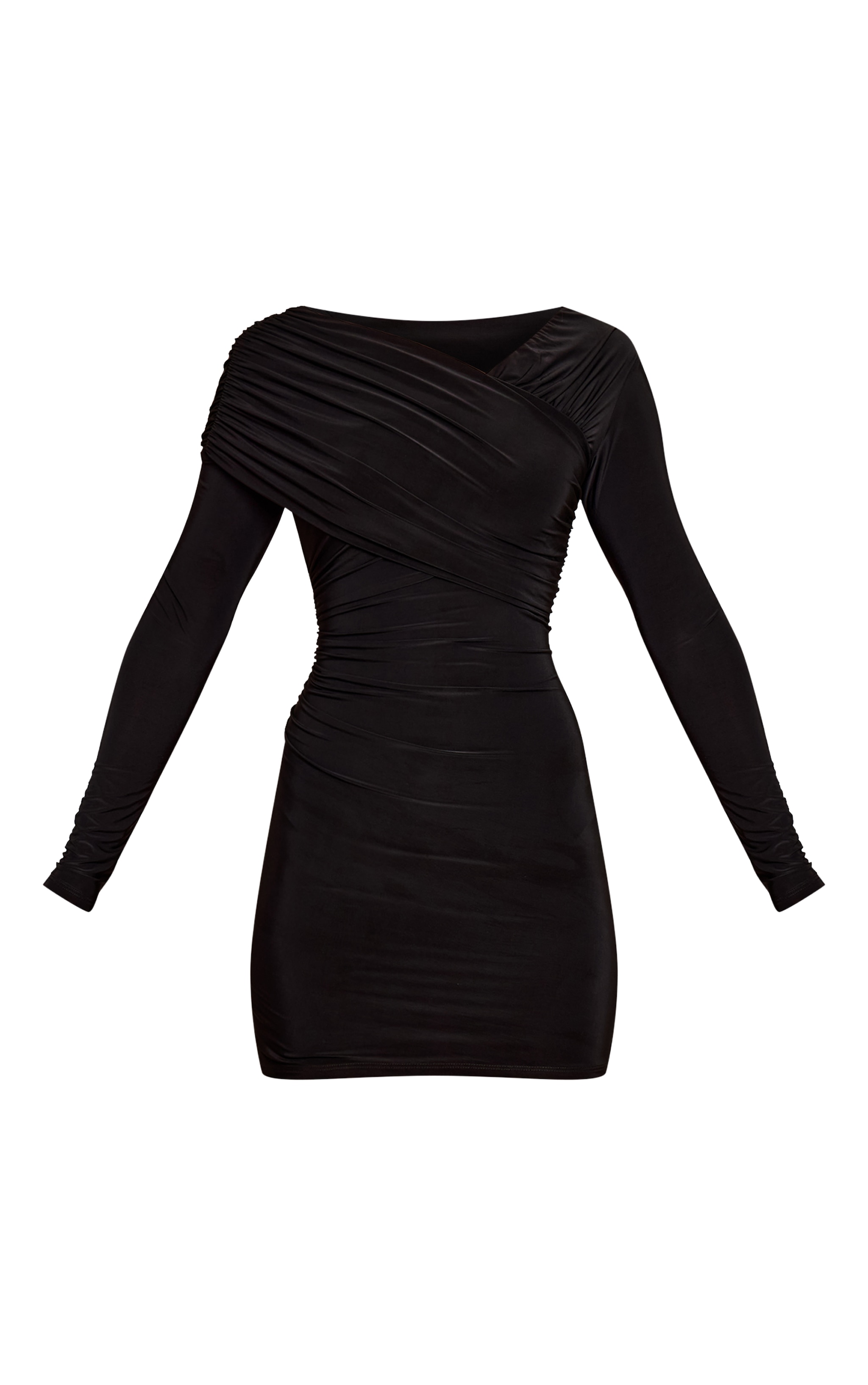 Black Slinky Wrap Off The Shoulder Mini Dress image 5