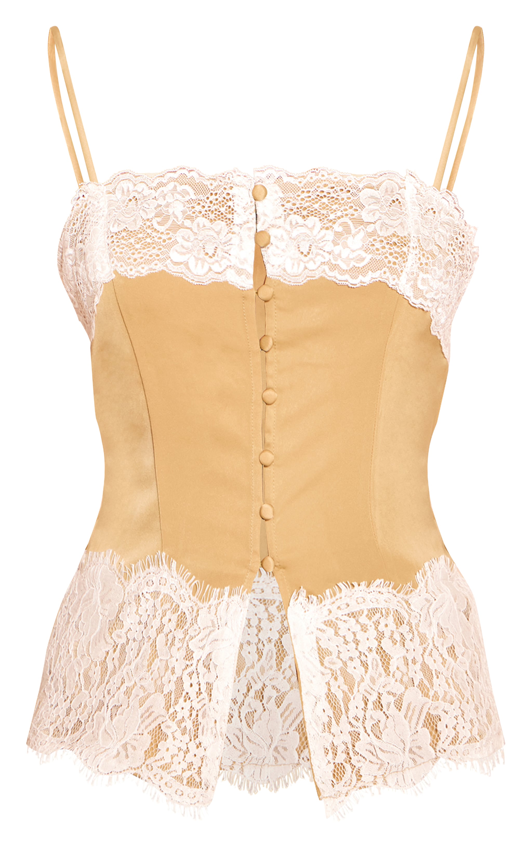 Olive Satin Button Up Lace Detail Cami image 5