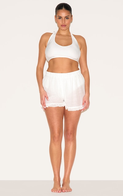 Plus White Frill Edge Textured Shorts