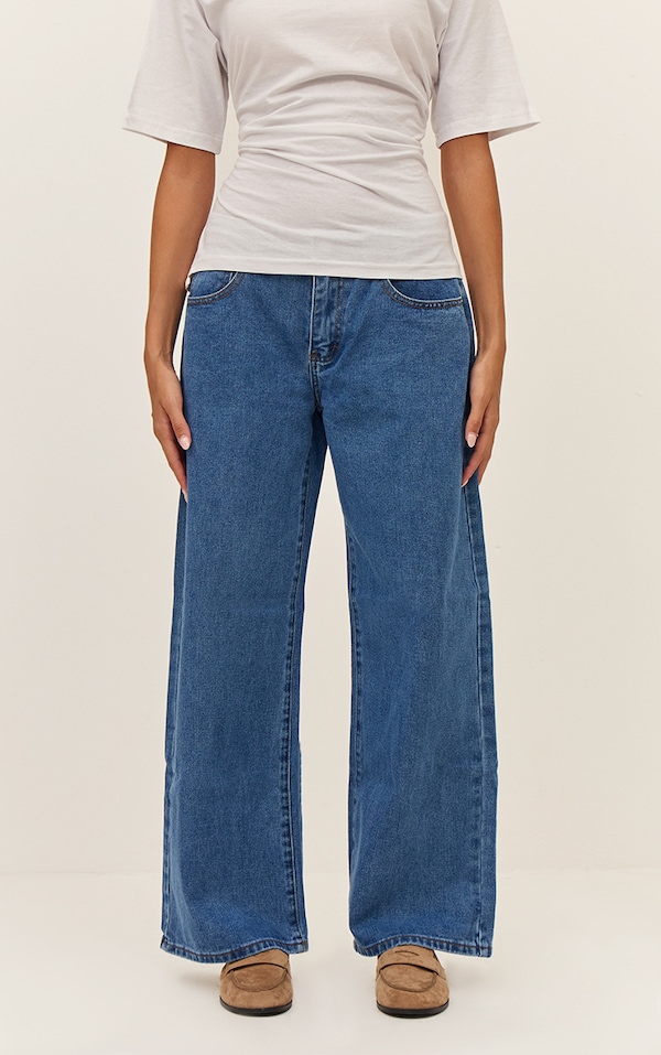 Dark Blue Low Rise Wide Leg Jeans