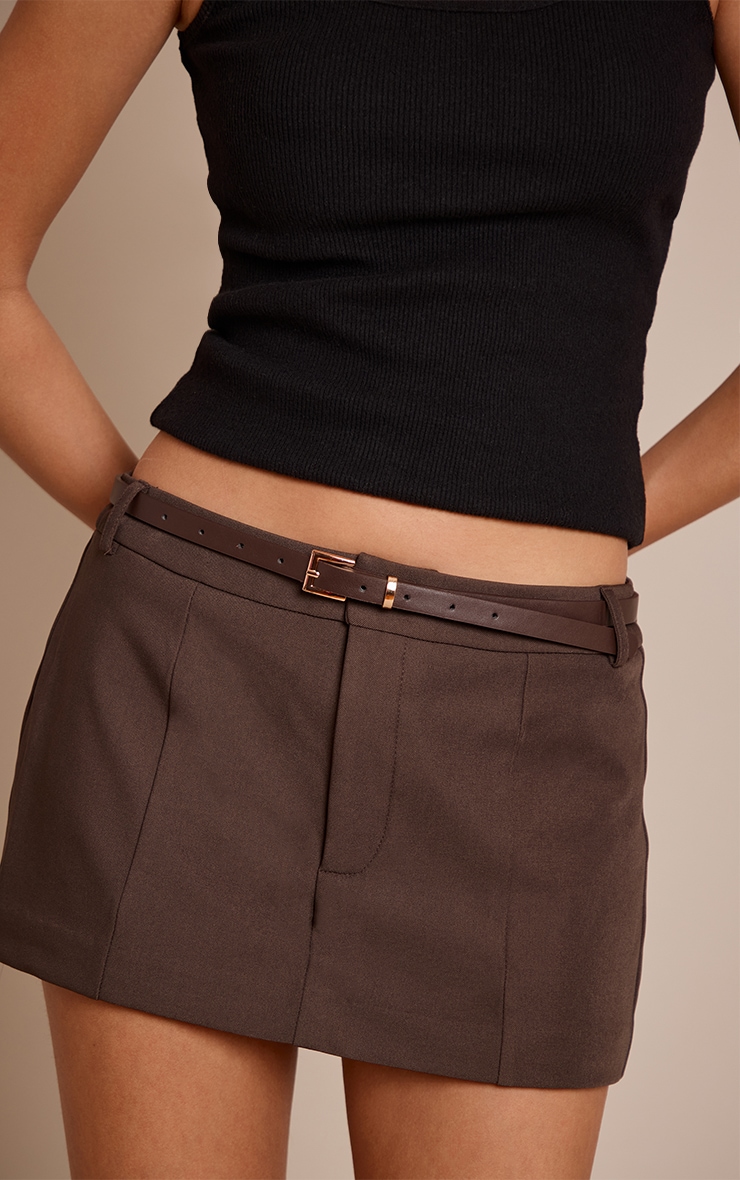 Chocolate Woven Belted Skirt image 2