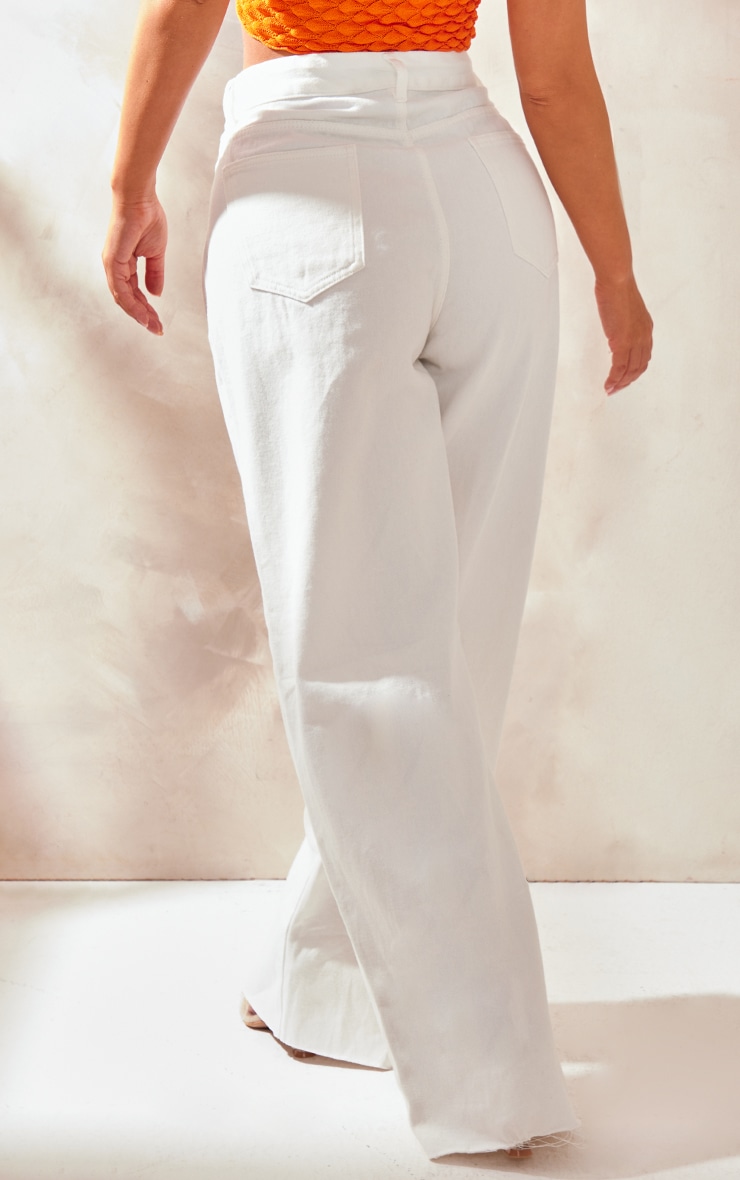 White Adjustable Waistband Wide Leg Jeans image 3