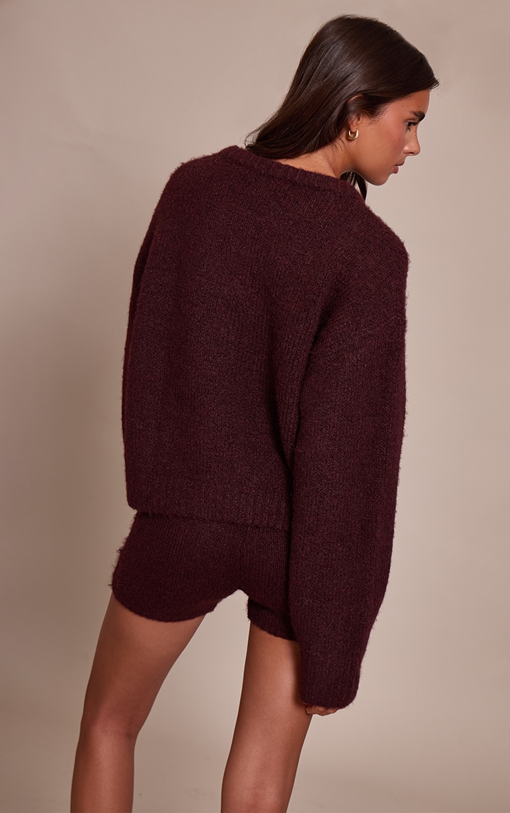 Cardigan oversize brossé prune à col rond image 2