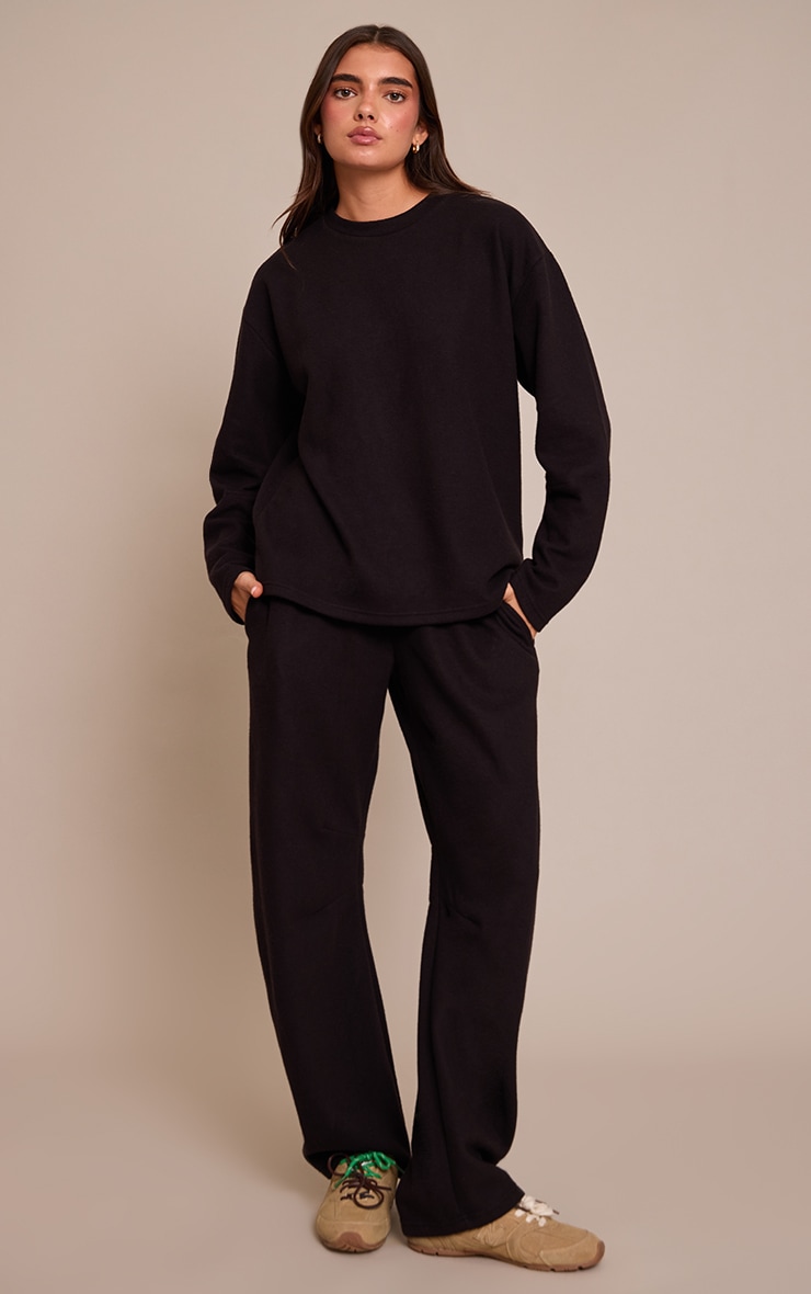 Pantalon droit brossé côtelé noir à pinces image 1