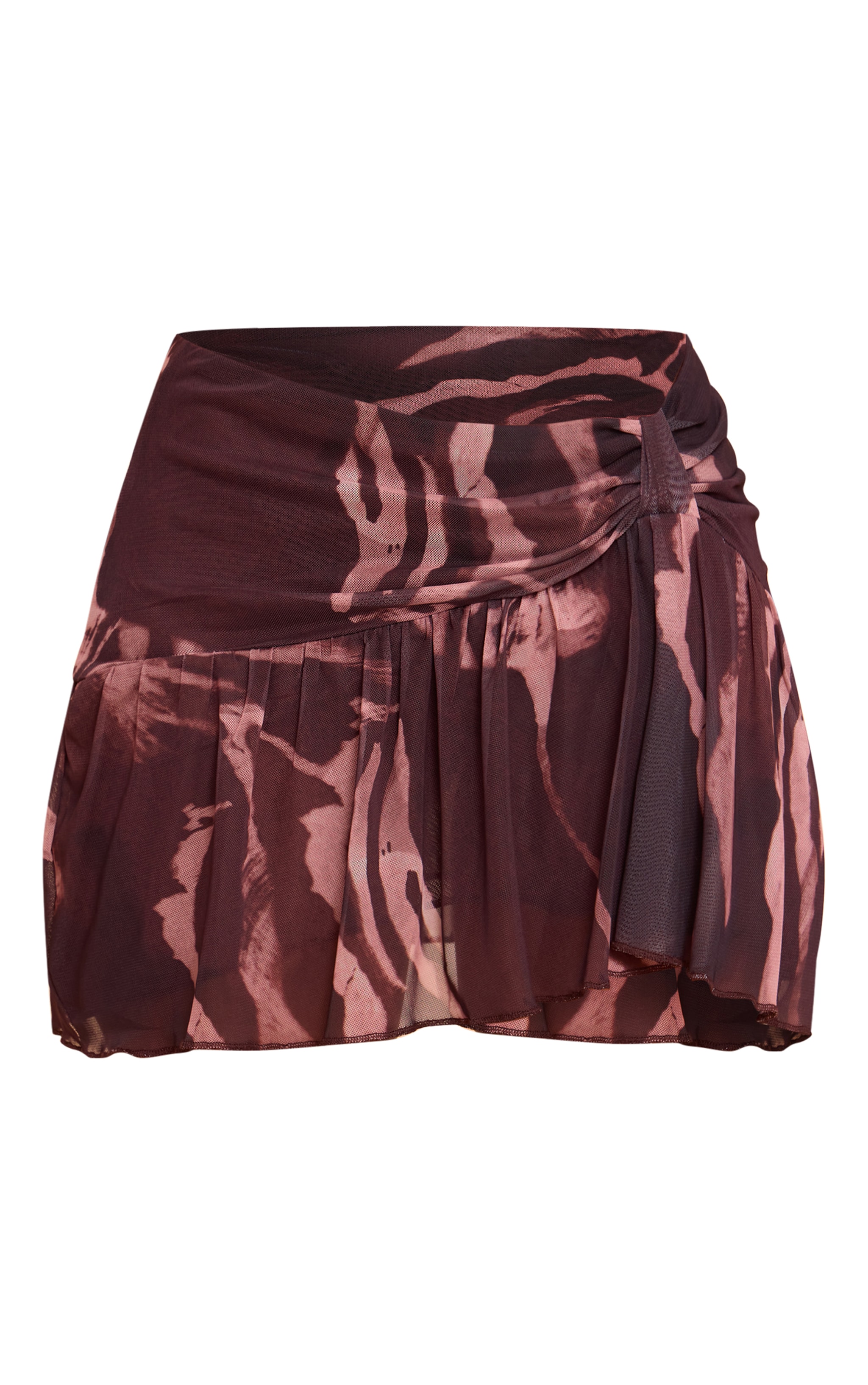 Brown Printed Mesh Ruffle Mini Skirt image 6