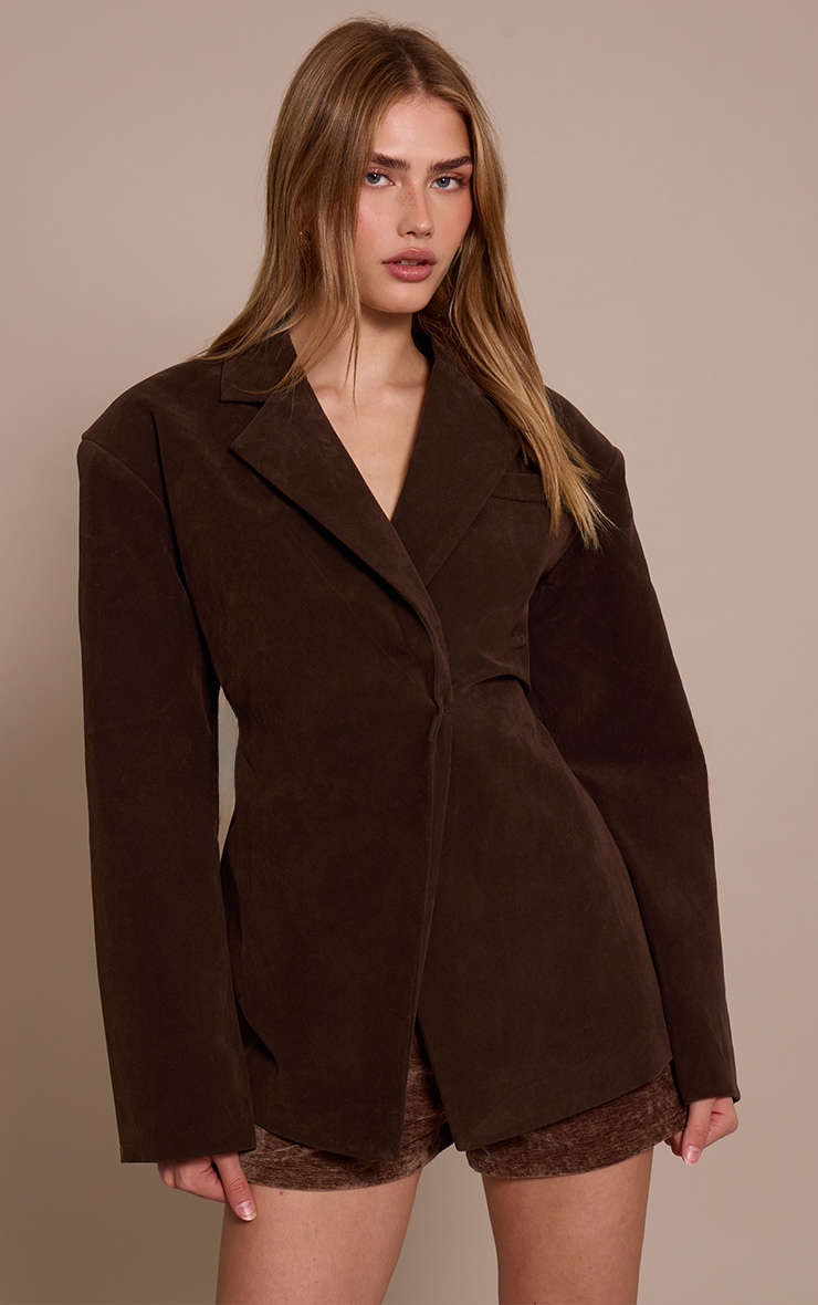 Blazer en suédine chocolat à taille cintrée image 1