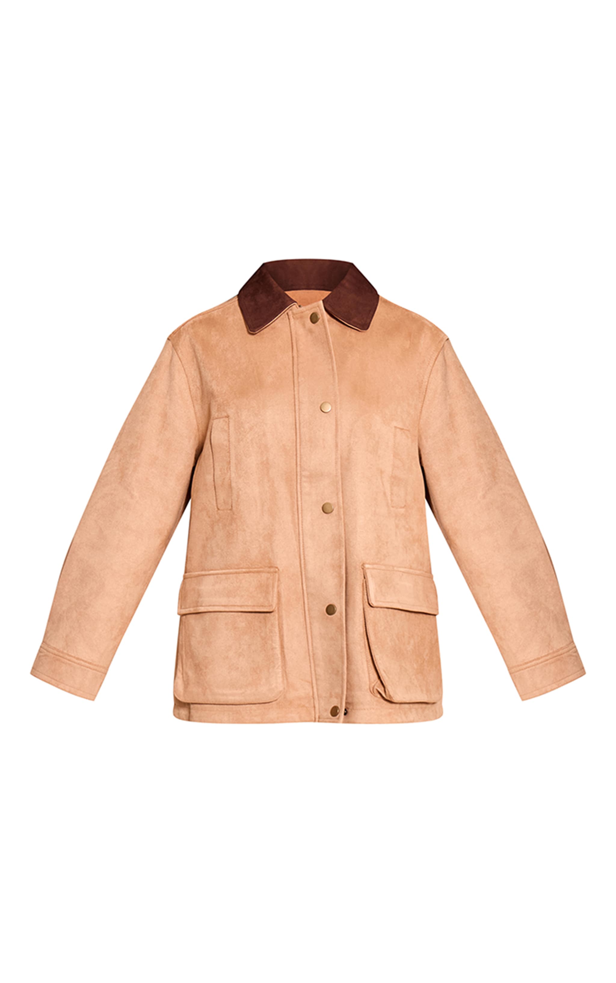 Veste camel à col contrastant et poches oversize image 5