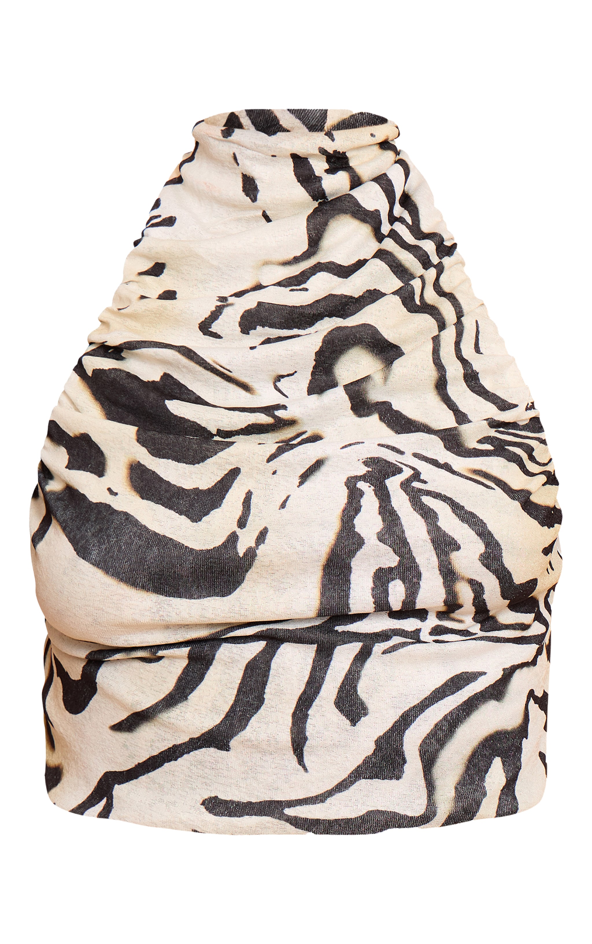 Cream Zebra Print Onion Skin Ruched Halter Crop Top image 5