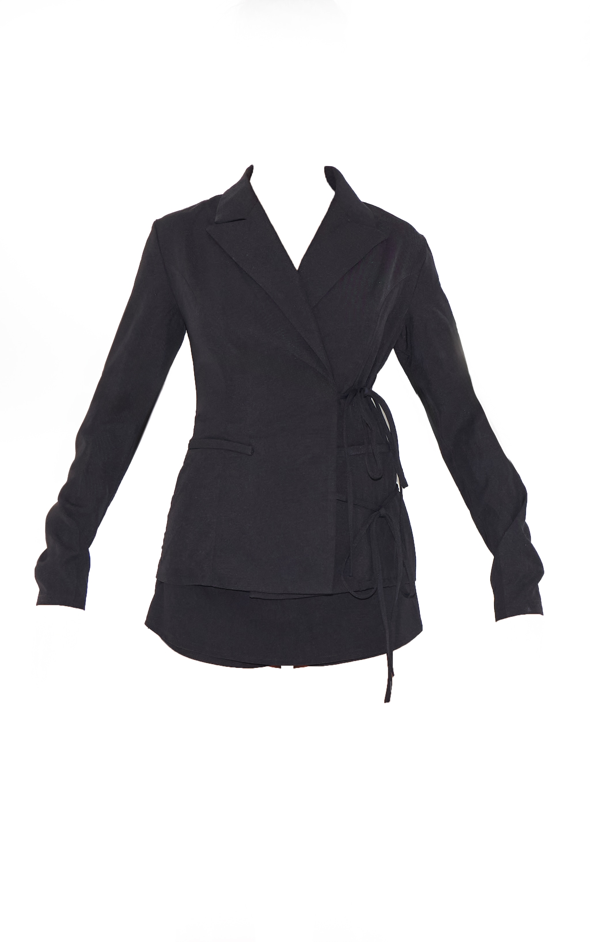 Black Premium Tailored Woven Wrap Front Playsuit image 5