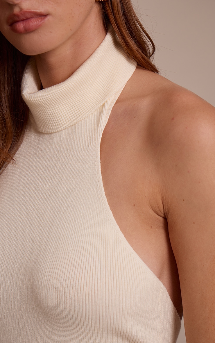 Robe licou mi-longue en maille tricot compacte crème image 4