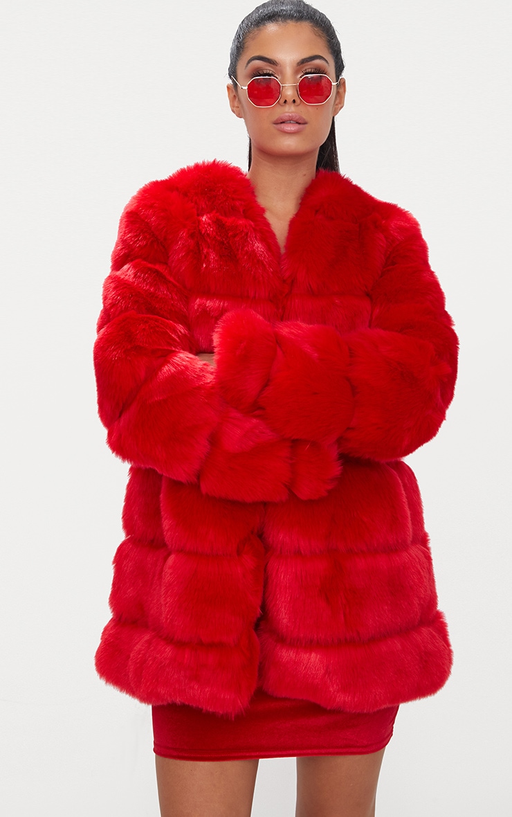 Red Faux Fur Bubble Coat PrettyLittleThing