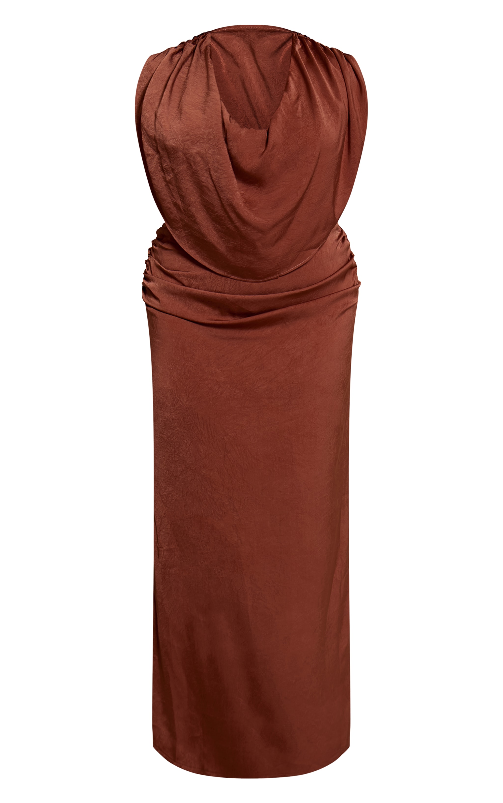 Plus Chocolate Crushed Satin Cowl Neck Maxi Dress image 5