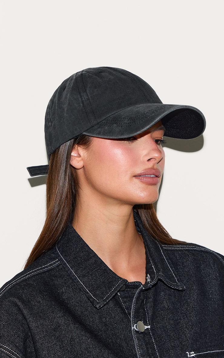 Black Washed Denim Cap image 3
