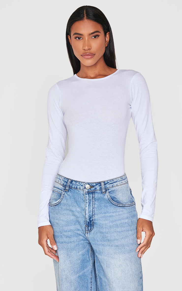 Basic White Cotton Blend Crew Neck Bodysuit image 1