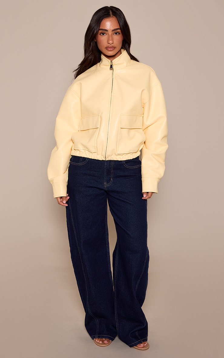 Petite Butter Yellow Faux Leather Bomber Jacket  image 3